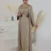 Robe abaya deux pièces satin, kaftan Dubaï perlé