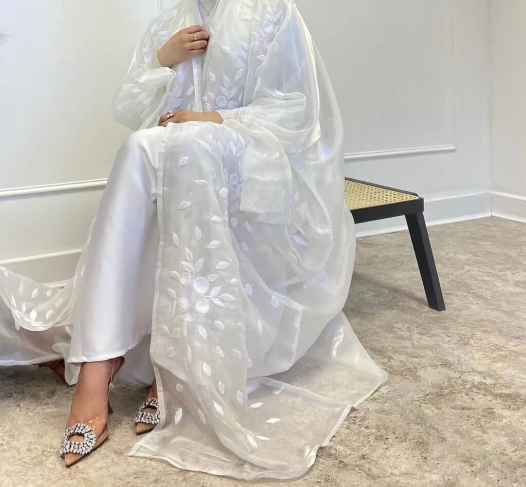 Ensemble abaya deux pieces Abaya brodee blanche abaya de mariage en organza My Shop Fashion