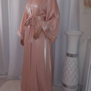 Robe Longue Satinée + Gilet Deux Pièces – Rose saumon
