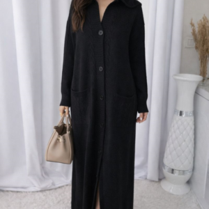 Gilet long noir en Maille avec Capuche et poches