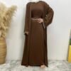 Kimono Long et Ample avec Détails en Perles sur les Manches + Robe Longue Sans Manches