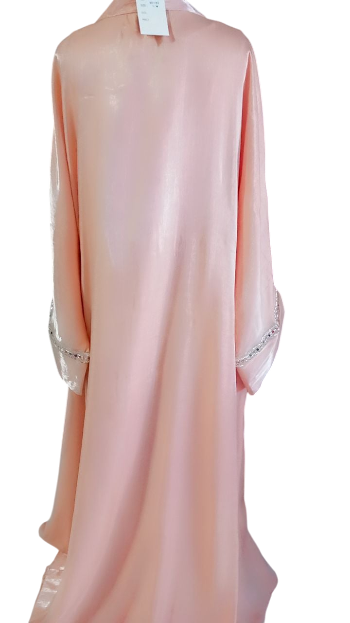 Robe Longue Satinée + Gilet Deux Pièces – Rose saumon – Image 4