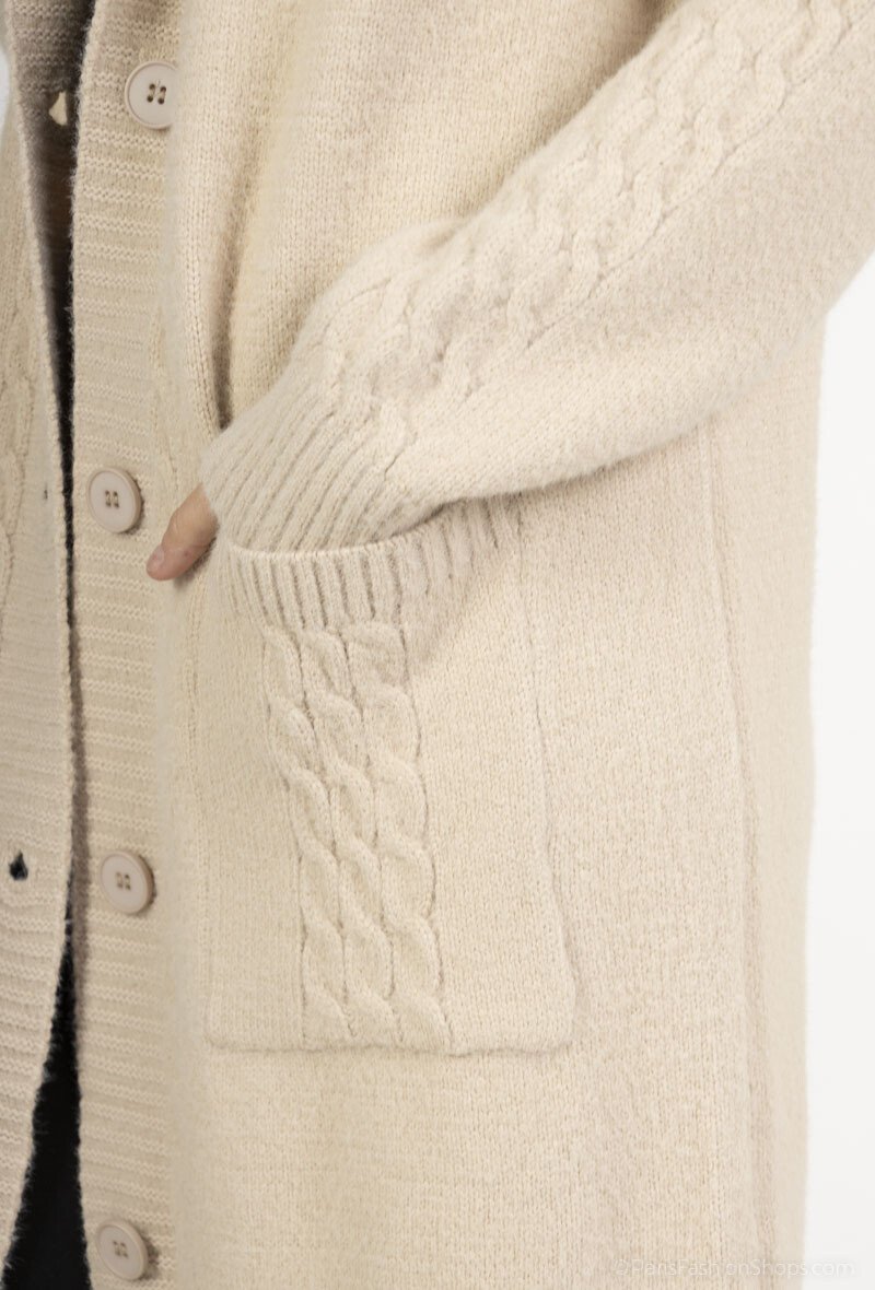 Gilet long femme à capuche – maille épaisse douce, style cocooning automne hiver Cardigan oversize boutonné – gilet long chaud avec poches, look chic et confortable – Image 4