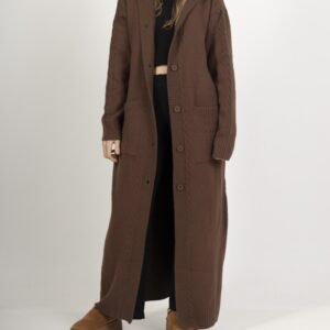 Gilet long femme à capuche – maille épaisse douce, style cocooning automne hiver Cardigan oversize boutonné – gilet long chaud avec poches, look chic et confortable