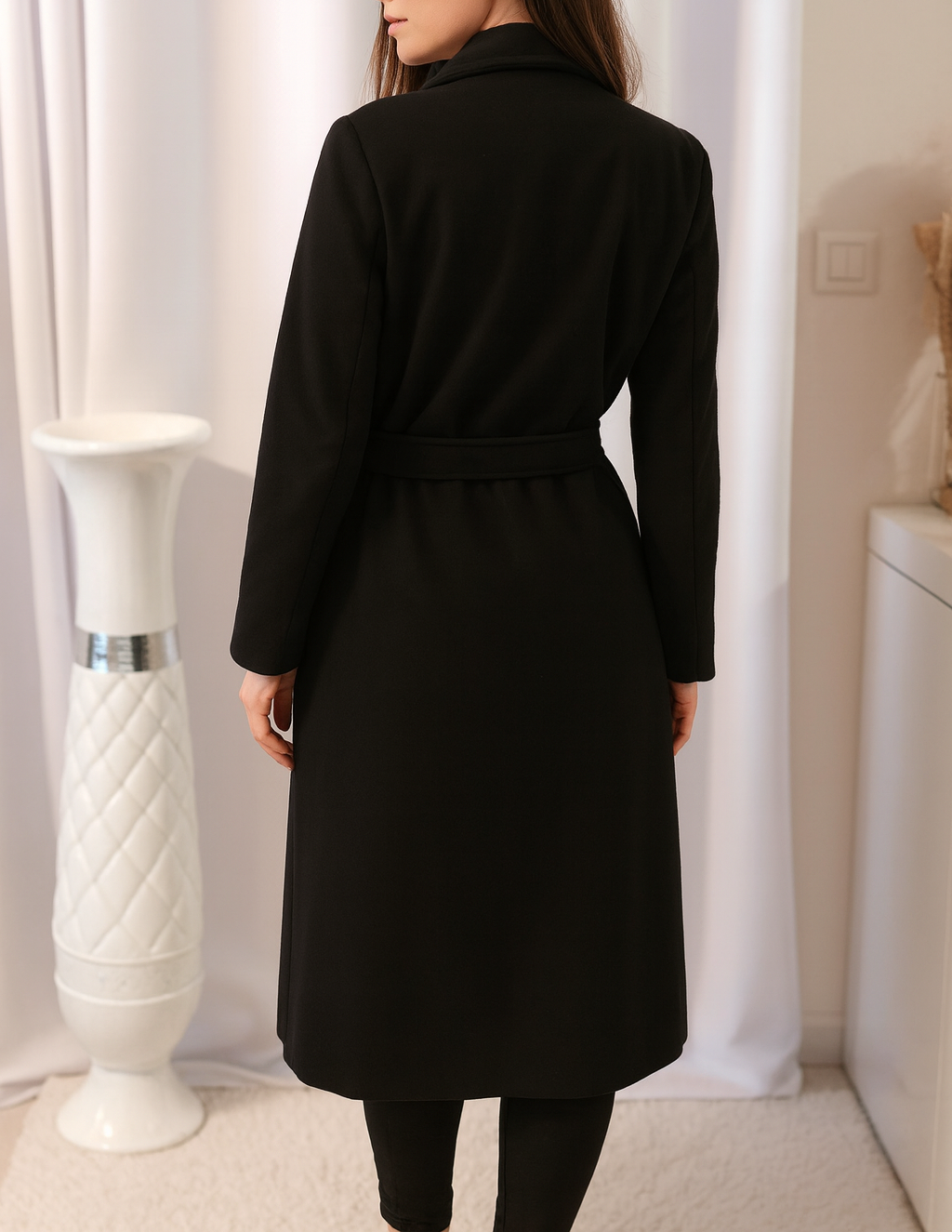 Manteaux en laine pour femme – doubele boutonnage – Automne et hiver – Trench avec ceinture – avec poches – Image 3
