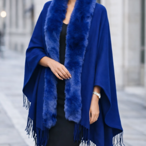 Écharpe style Poncho en Fausse Fourrure en bleu roi