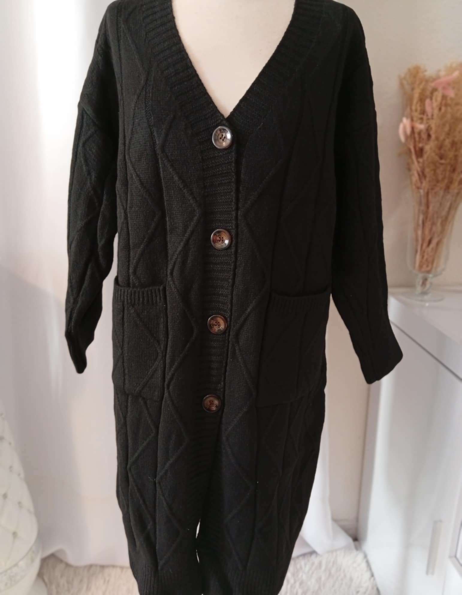 Gilet Long en Laine à Motif Géométrique – Taille Unique (36 à 44) – Image 3