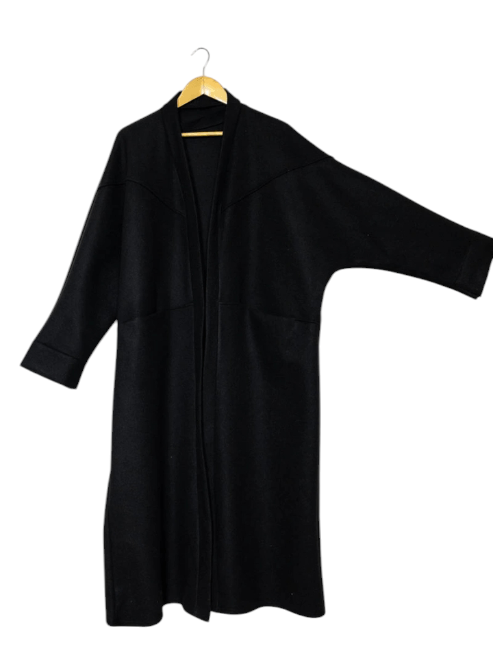 Manteau Long Mastour Noir Femme avec poches – Image 3