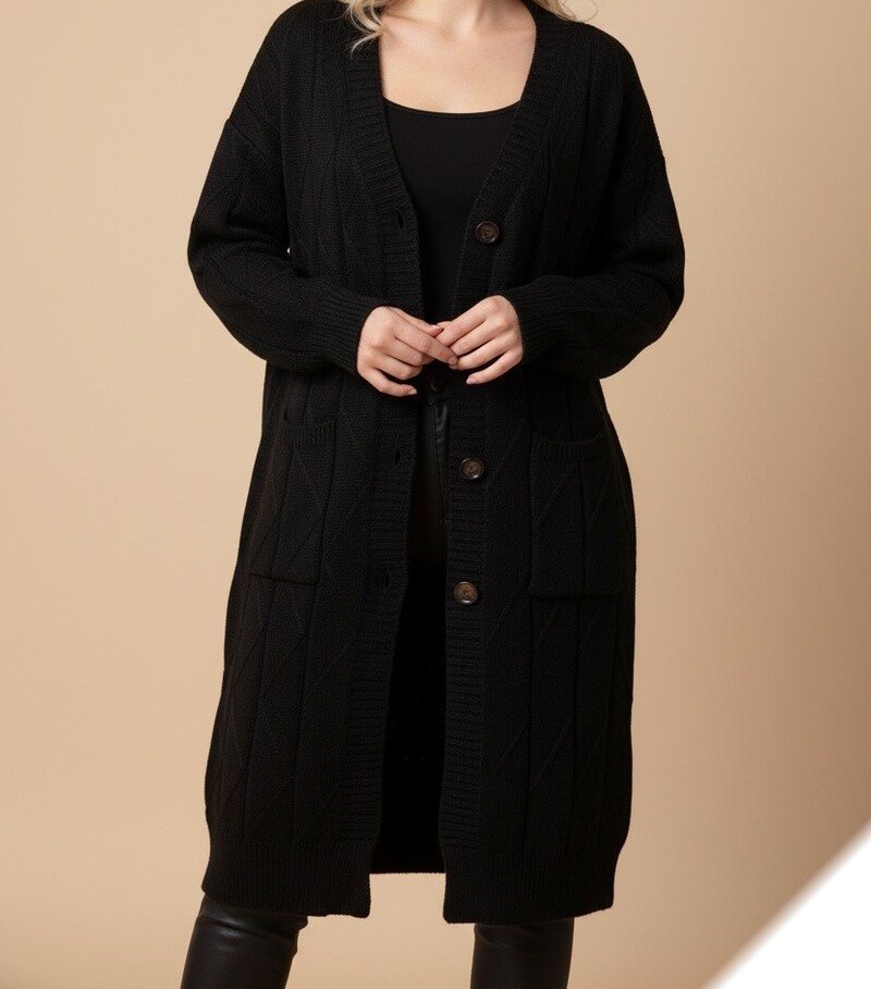 Gilet Long en Laine à Motif Géométrique – Taille Unique (36 à 44) – Image 2