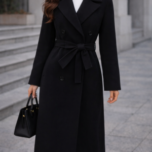 Manteaux en laine pour femme – doubele boutonnage – Automne et hiver – Trench avec ceinture – avec poches