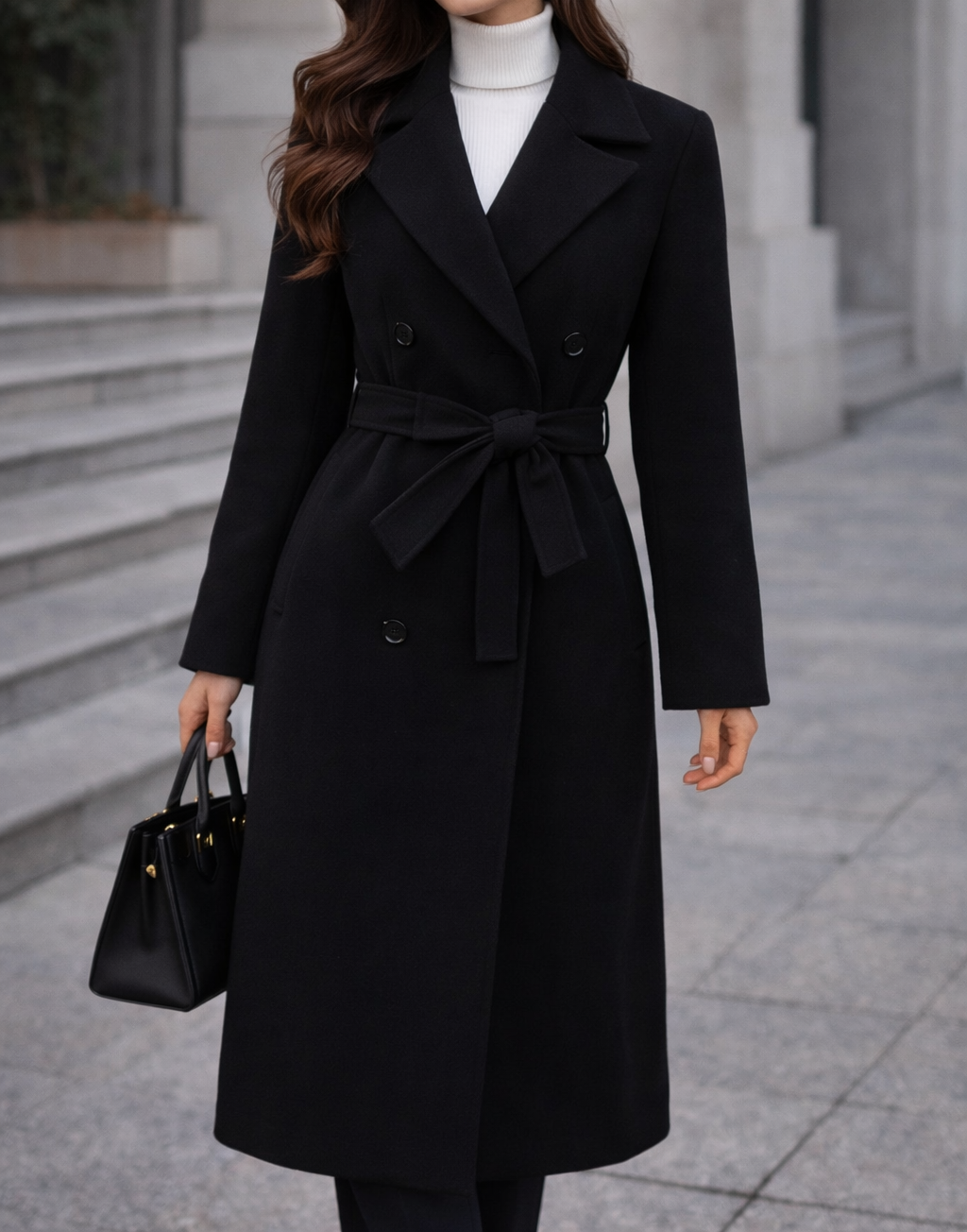 Manteaux en laine pour femme – doubele boutonnage – Automne et hiver – Trench avec ceinture – avec poches