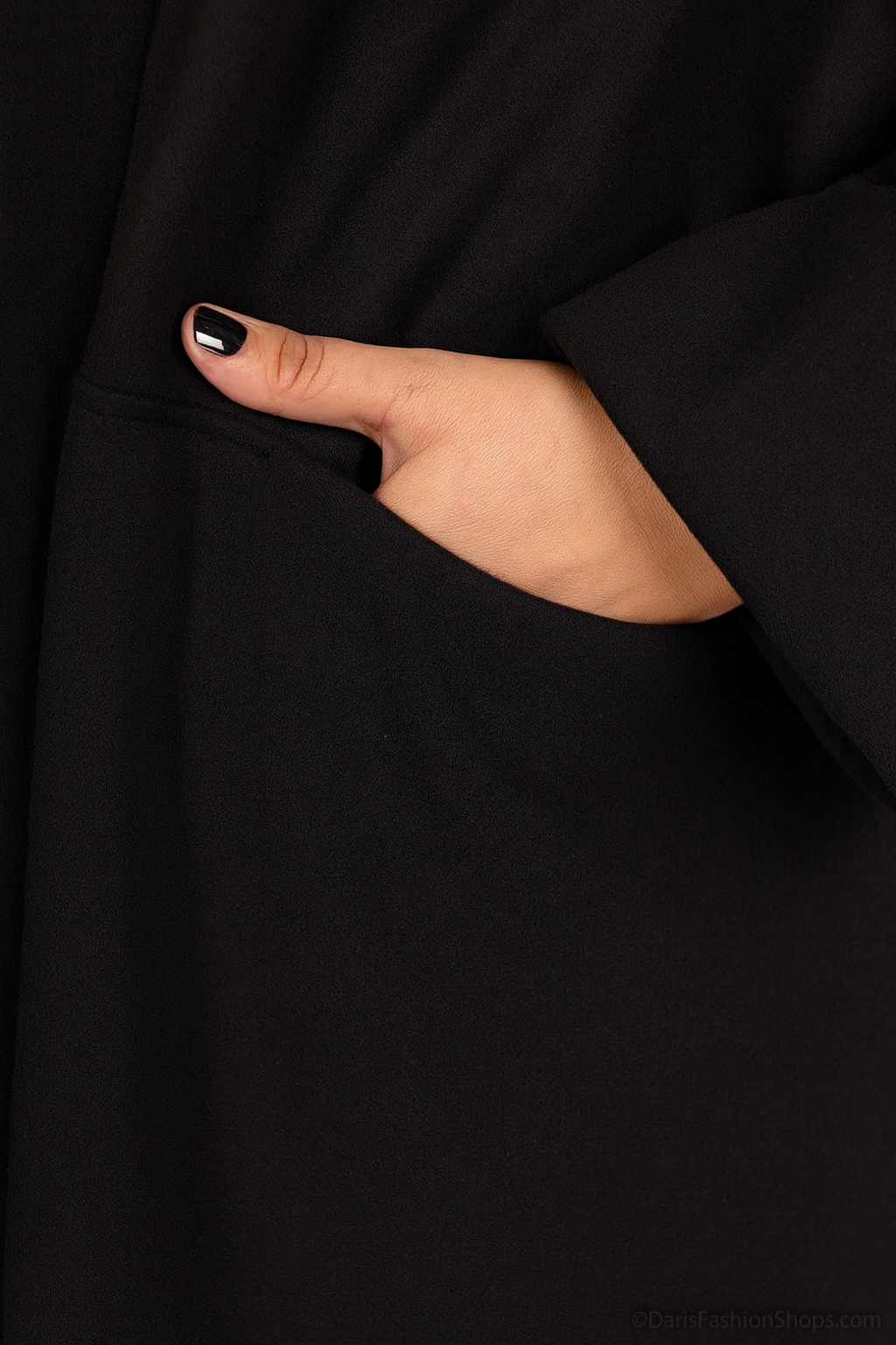 Manteau Long Mastour Noir Femme avec poches – Image 4