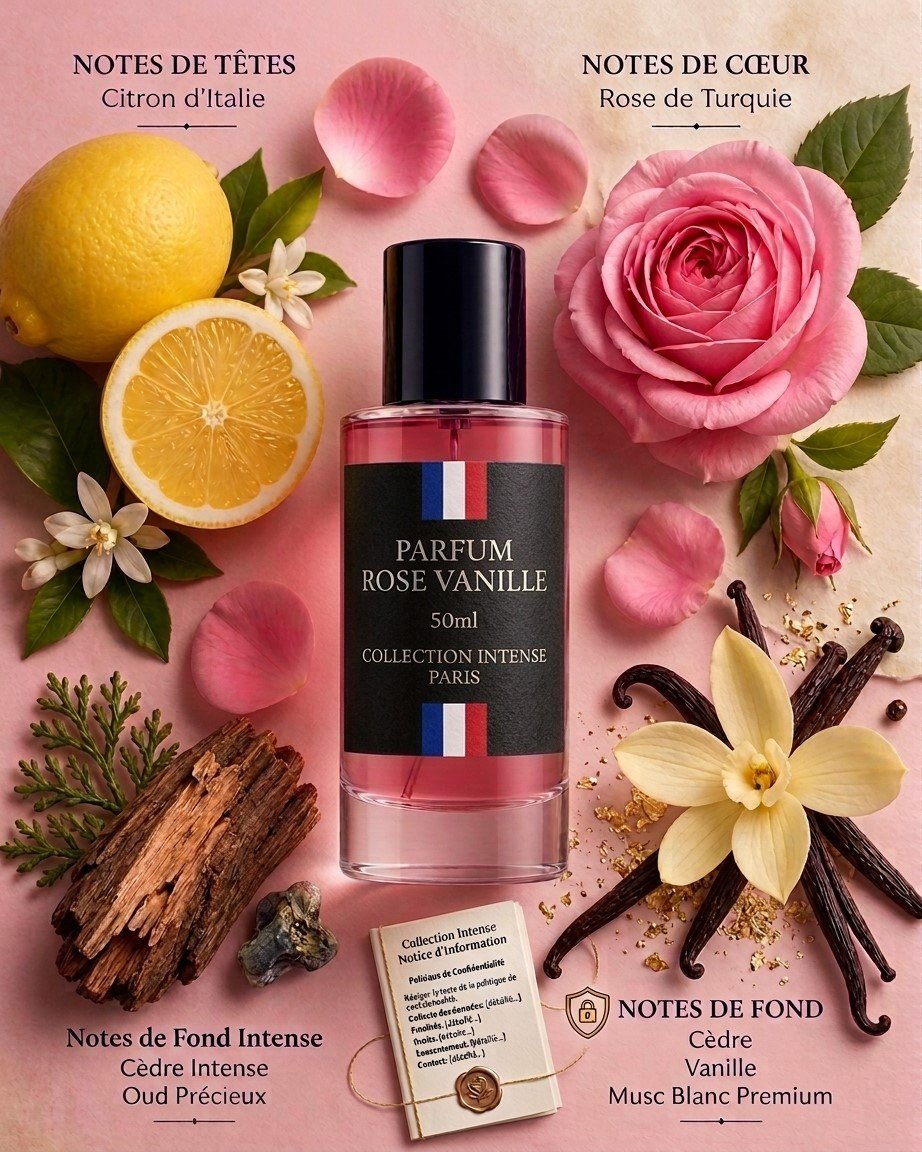 Parfum Rose Vanille 50 ml – Collection Intense