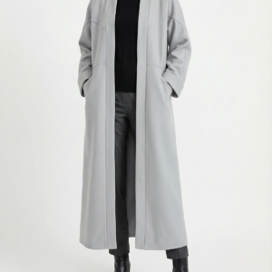 Manteau Long 142 cm Moderne – Gris Femme avec deux poches