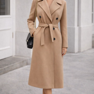 Manteau Long Ceinturé en Laine – Taille Unique (36 à 42)