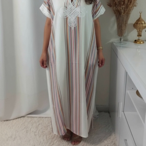 Gandoura marocaine blanche de taille unique large, Robe longue de plage