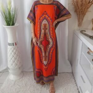 Dashiki – Robe Maxi africaine pour femmes, coton, imprimé coloré, ample, manches chauve-souris, élégante, longue