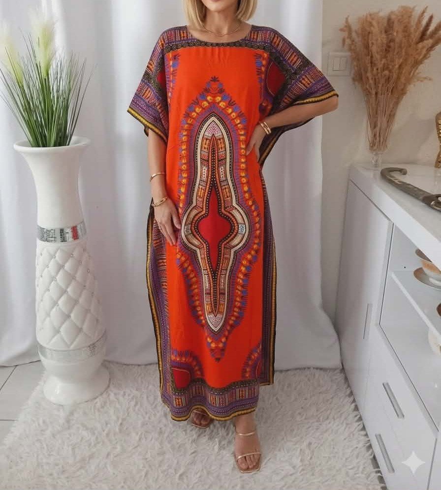 Dashiki – Robe Maxi africaine pour femmes, coton, imprimé coloré, ample, manches chauve-souris, élégante, longue