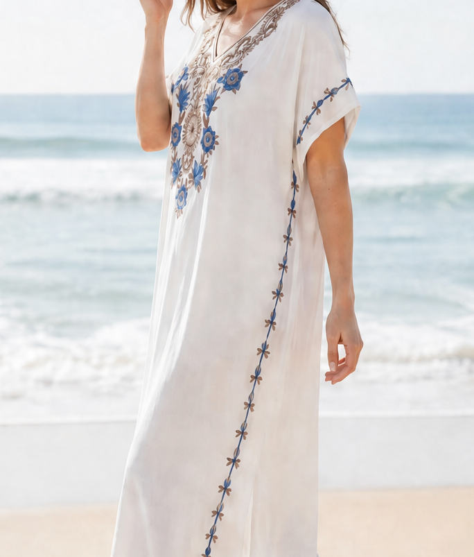 Robe Longue Femme kaftan en Coton Brodé – Taille Unique – Image 5
